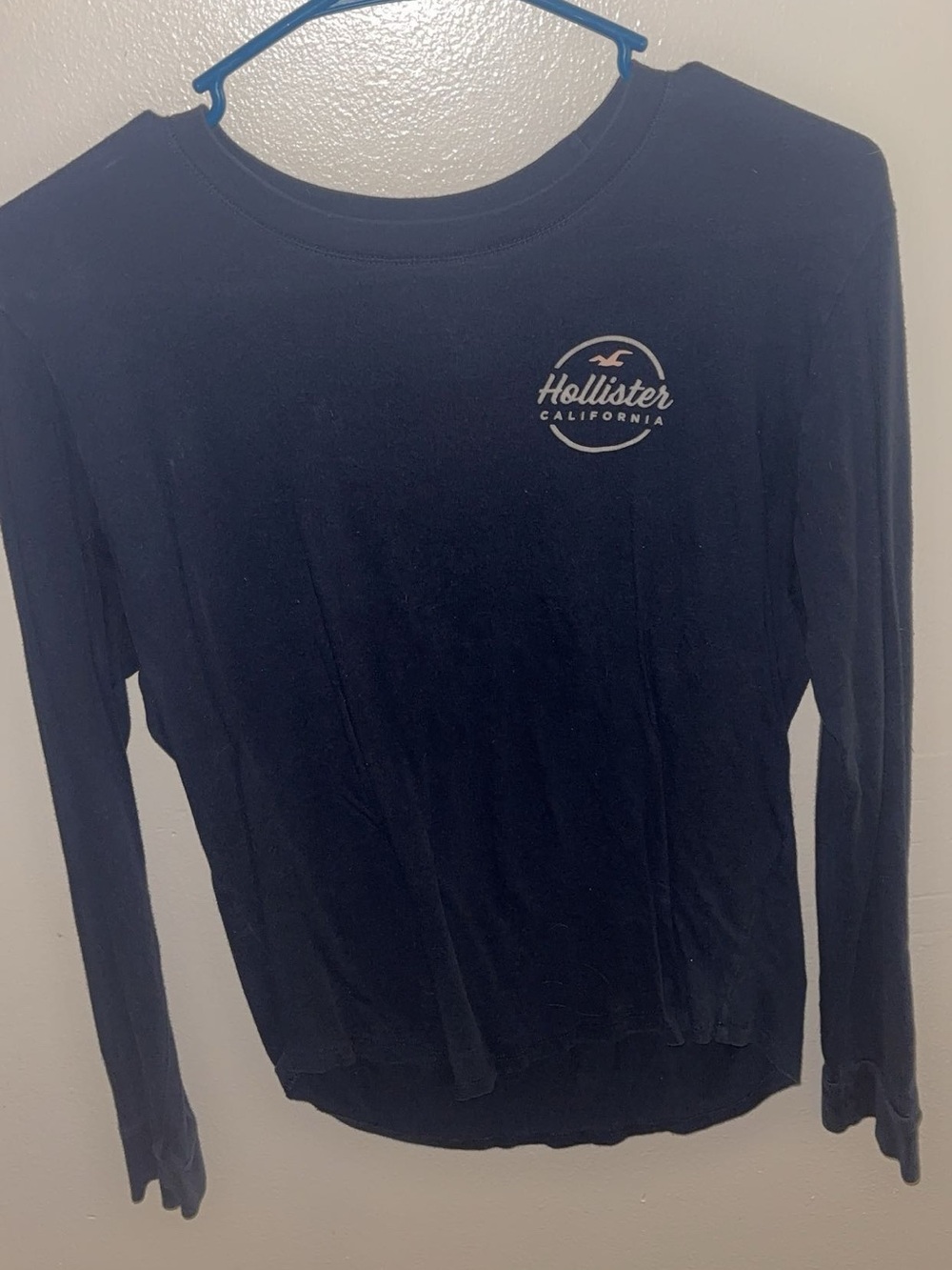 Hollister Navy Long-Sleeve Logo Crew Tee